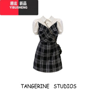 YIBUSHENG假两件衬衫拼接格子连衣裙女2024新款小众设计感学院风短款裙子