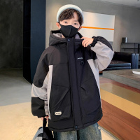 男童加绒外套秋冬款新款男孩工装棉服中大儿童冬装加厚风衣潮