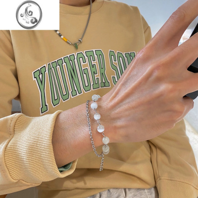 JiMi猫眼石男手链高级感男生手饰简约冷淡风双层个性小众钛钢潮不掉色