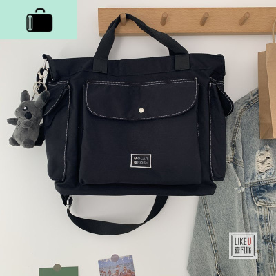 韩版防水大容量尼龙帆布包ins男女黑暗风文艺简约百搭单肩斜挎包NEW LAKE女斜挎包