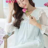 锦铭七玥复古蕾丝宫廷睡裙居服女春夏网纱甜美宽松公主荷叶边睡衣