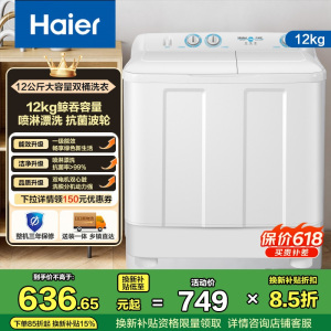 海尔(Haier)12公斤 大容量 双缸洗衣机 半自动 1级能效 宽电压 双电机 XPB120-81D2