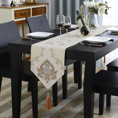 欧式提花桌旗电视柜鞋柜茶几餐桌玄关旗长条桌旗布长条盖布可定做 黎曼菲-咖色花 桌旗32*160cm