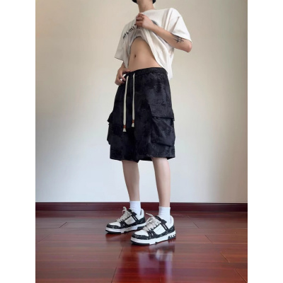 扎染排扣短裤夏季美式设计感痞帅男篮球街头休闲五分裤