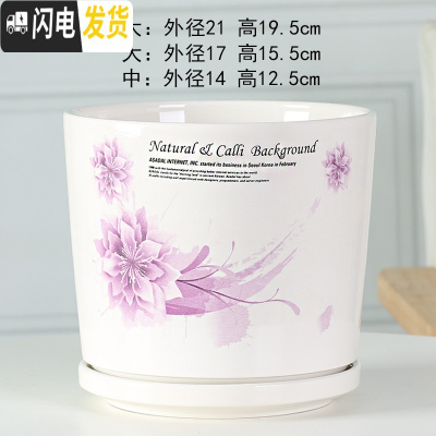 三维工匠北欧陶瓷大号花盆高款家用绿萝欧式简约室内客厅带托盘小花盆 71177 大花盆容器