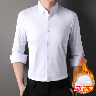 冬季中年男士无痕加绒衬衫商务中年男款翻领保暖加绒衬衣_1