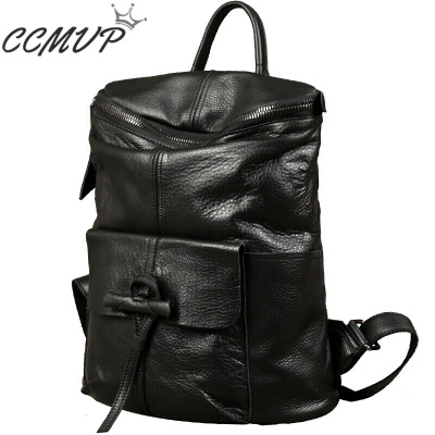 CCMVP品牌自营质量保证-CCMVP头层牛皮双肩包男真皮背包韩版简约学院风时尚潮流休闲旅行包黑色
