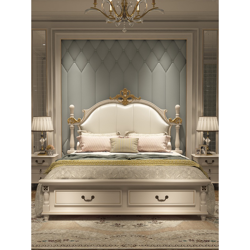 美式床欧式1.8米双人公主床现代简约轻奢实木床主卧家具套装组合