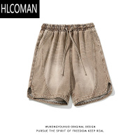 HLCOMAN潮牌美式水洗做旧直筒五分裤子男女夏季复古宽松牛仔短裤