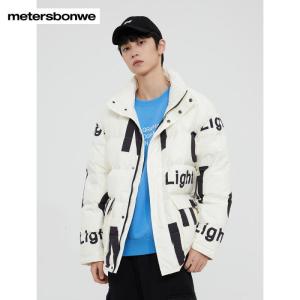 [1件5折价:319.5]美特斯邦威立领羽绒服男士冬季新款保暖字母印花短款外套