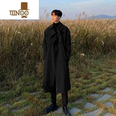 YANXU风衣男款中长款休闲外套韩版潮流过膝英伦风大衣男款宽松战壕