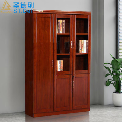 圣德列油漆书柜实木皮文件柜办公室资料柜档案柜储物柜三门