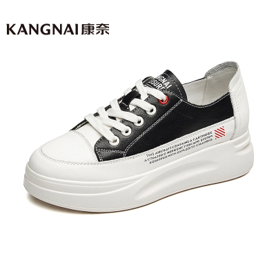 康奈女鞋春秋季新款圆头系带休闲女鞋厚底内增高小白鞋平跟舒适女士板鞋15202010