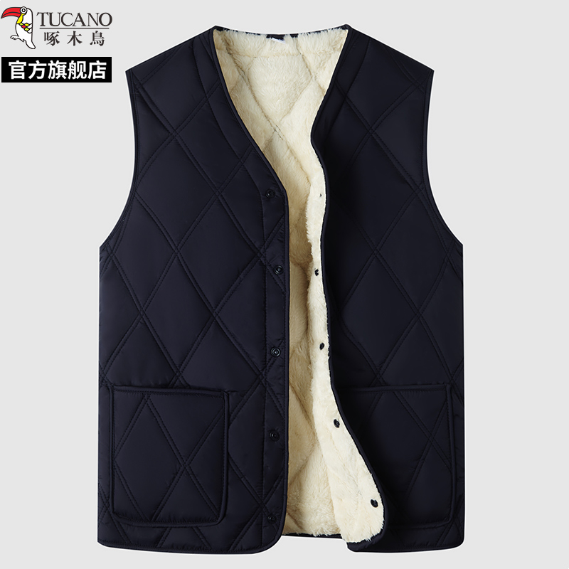 啄木鸟新款马甲秋冬男士新款加绒加厚中老年打底背心保暖坎肩马夹