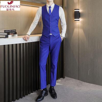 富贵鸟（FUGUINIAO）藏青色纯色男士婚礼马甲西裤套装大码6XL胖人两件套新郎伴郎商务