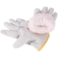 吉迎尚品 加绒加厚电焊手套皮手套防烫手套 白色(北极绒) 双