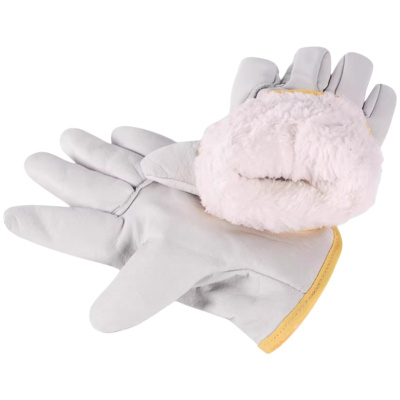 吉迎尚品 加绒加厚电焊手套皮手套防烫手套 白色(北极绒) 双