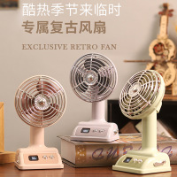 新款桌面风扇USB充电台式复古小风扇夏季100档桌面数显电风扇