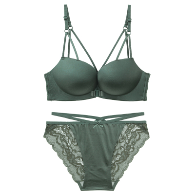 可莉允前扣小胸聚拢文胸性感无钢圈无痕调整加厚交叉带美背女内衣套装文胸套装