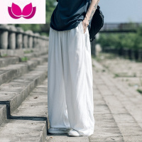 七斓亚麻裤男直筒阔腿裤垂感夏季薄款宽松加肥加大码拖地休闲潮牌裤子