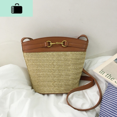 夏季撞色拼撞编包编织水桶包时尚百搭斜挎单肩包度假旅行沙滩包NEW LAKE女斜挎包