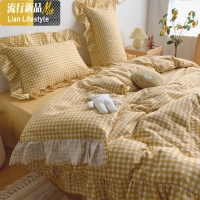 ins风棉棉四件套小清新格子床上用品宿舍床单三件套儿童被套4 三维工匠