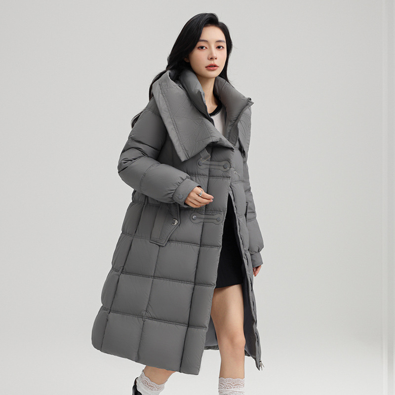 冬季新款棉衣棉服时尚百搭长款腰带款简约大气保暖女外套棉袄