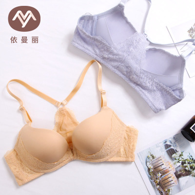 依曼丽无钢圈前扣美背文胸蕾丝性感小胸聚拢光面薄款少女内衣DYK8311