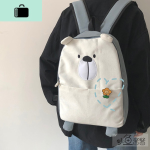 韩版ins日系卡通小熊造型可爱少女小学生背包森系帆布双肩书包女NEW LAKE女士双肩包