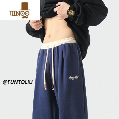 YANXU休闲裤男秋季vintage基础款百搭宽松直筒运动裤美式潮牌裤子