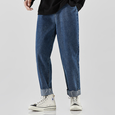 珂卡慕(KEKAMU)宽松牛仔裤男潮牌九分款百搭裤子男韩版潮流长裤阔腿