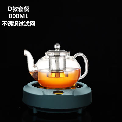 乐么电陶炉煮茶家用迷你功夫养生蒸煮茶器小电热泡茶机光波电磁炉智能保温防干烧[绿色单炉+D款耐高温玻璃壶]