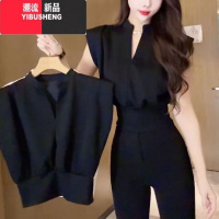 YIBUSHENG韩版休闲时尚气质无袖上衣2024季新款高级感御姐范V领收腰T恤女