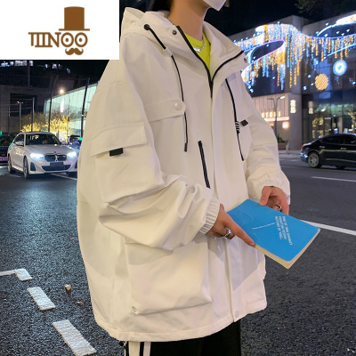 YANXU连帽工装男士冲锋衣夹克2023新款美式痞帅男生休闲外套上衣