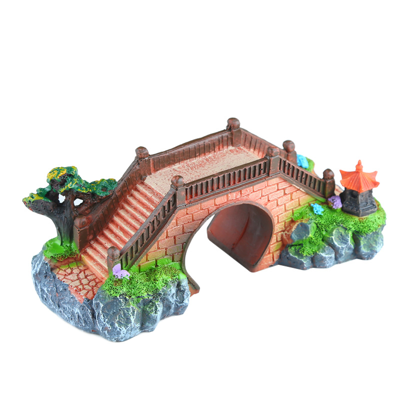 水族箱鱼缸造景装饰树脂工艺品仿真古木桥中小号假桥石桥