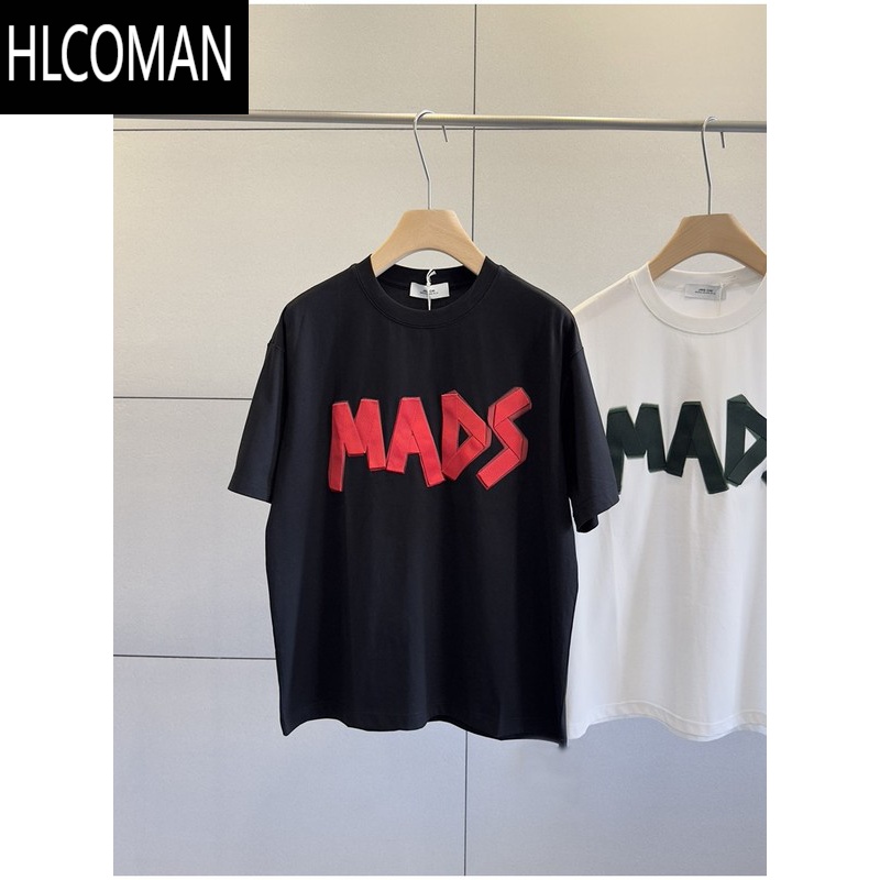 HLCOMAN特 亲肤冰感索o娜棉舒适薄款透气立体字母织带男微阔圆领短袖T恤