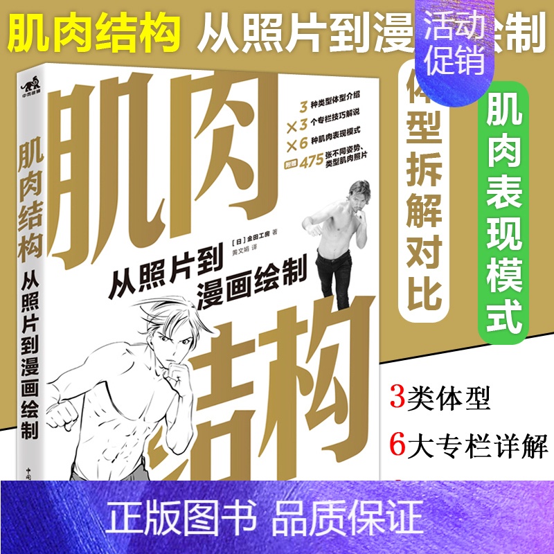 [正版] 中青 肌肉结构 从照片到漫画绘制 画男性身体肌肉描绘方法全身肌肉表现姿势照片集人体结构教学人物速写基础绘画