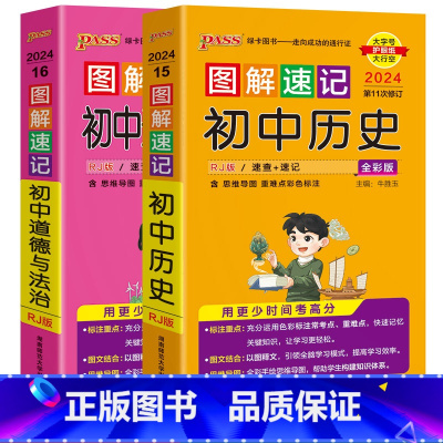 (道德与法治+历史)2本 初中通用 [正版]2024版图解速记初中道德与法治学业水平考试复习资料初一初二初三七八九年级基
