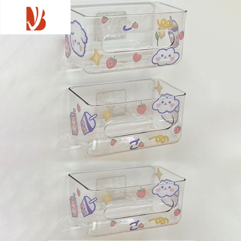 三维工匠新款ins 抽纸收纳盒卫生间免打孔壁挂式洗脸纸巾盒家用宿舍收纳纸 透明色[3个装]附赠配套随机贴纸