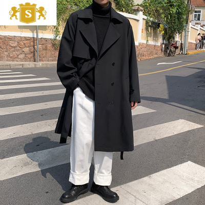 SUNTEK春季新款风衣男士外套oversize复古百搭chic潮流垂坠感长款大衣男风衣