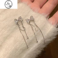 JiMi「甜心公主」蝴蝶结闪钻925银耳环流苏气质长款无耳洞蚊香盘耳夹