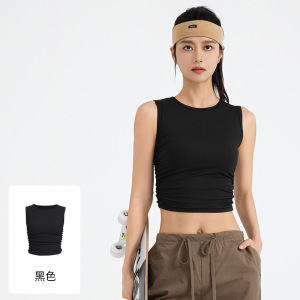 夏季新款皱褶无袖运动背心收腰修身瑜伽女上衣