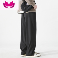 七斓美式咖色裤子男款垂感休闲西装裤高街复古宽松阔腿直筒长裤