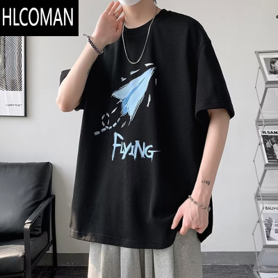HLCOMAN短袖t恤男2025夏季新款潮牌ins港风大码宽松男生男款半袖体恤上衣