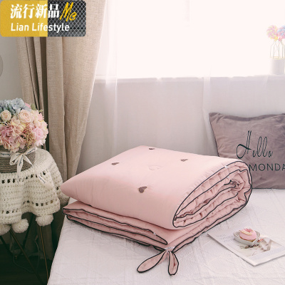 小清新棉春秋被爱心刺绣加厚被芯马卡龙色宿舍单双人被子四季被 三维工匠