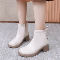秋冬季新款真皮粗高跟时装马丁靴软底及踝靴复古靴女加绒短靴