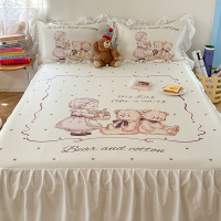 洛丽塔卡通风碳光冰丝床裙款凉席三件套宿舍双人凉感丝空调软席子