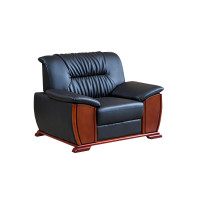 锦北 办公沙发老板皮沙发商务会客接待会议沙发组合 头层黑牛皮单人位