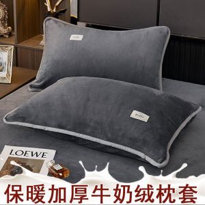 冬季枕套一对装珊瑚绒法兰绒加厚单人枕头套48x74cm