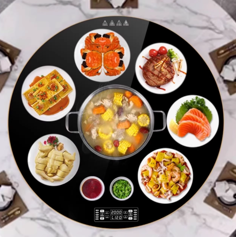 先科火锅圆形暖菜板电热饭菜保温板电动转盘家用多功能加热垫+80cm黑色电陶炉